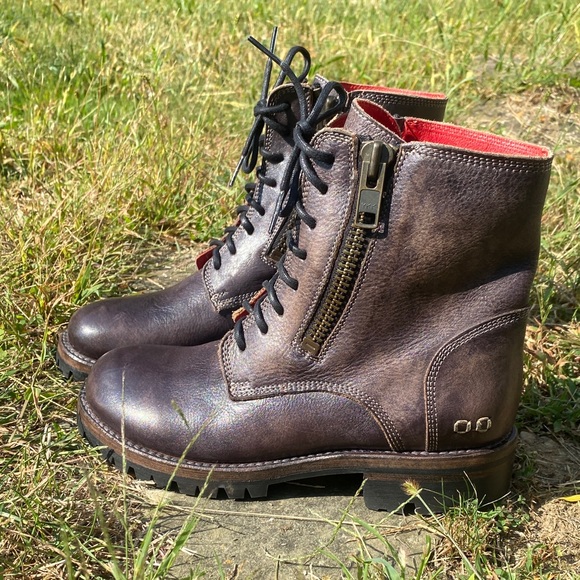 Bed Stu Cobbler Tactic Trek  Gray Leather Combat Boots with Red Interior - Picture 1 of 6